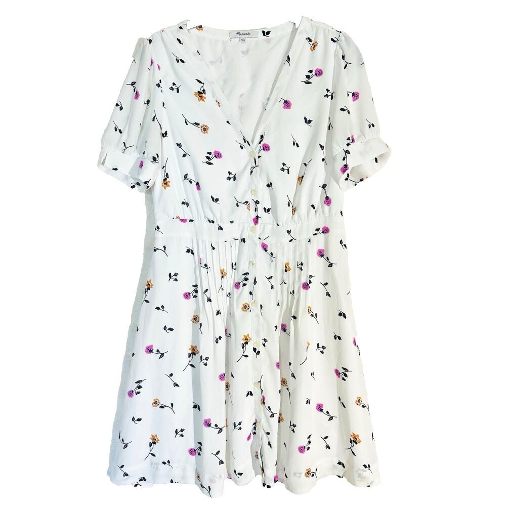 Madewell Dress Sweet Blossoms Sz 6 Ivory Floral Daylily Pintuck Prairie Cottage